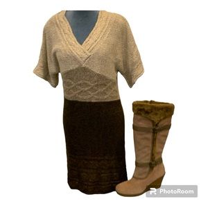 Brown and Tan Sweater Dress by Pink Rose/SZL